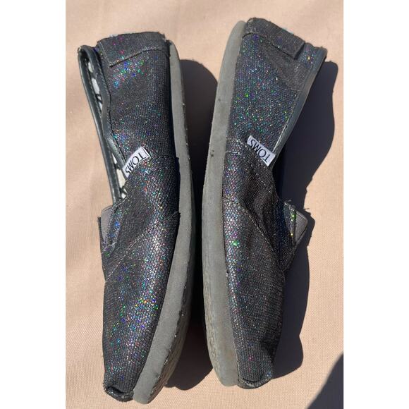 Toms Classic Alpargata Flat Shoes Sparkly Black Canvas Slip On Loafer Sz 7 - Picture 7 of 10